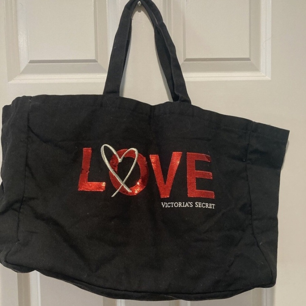 Victoria's Secret Black Tote with Red Sequin Design